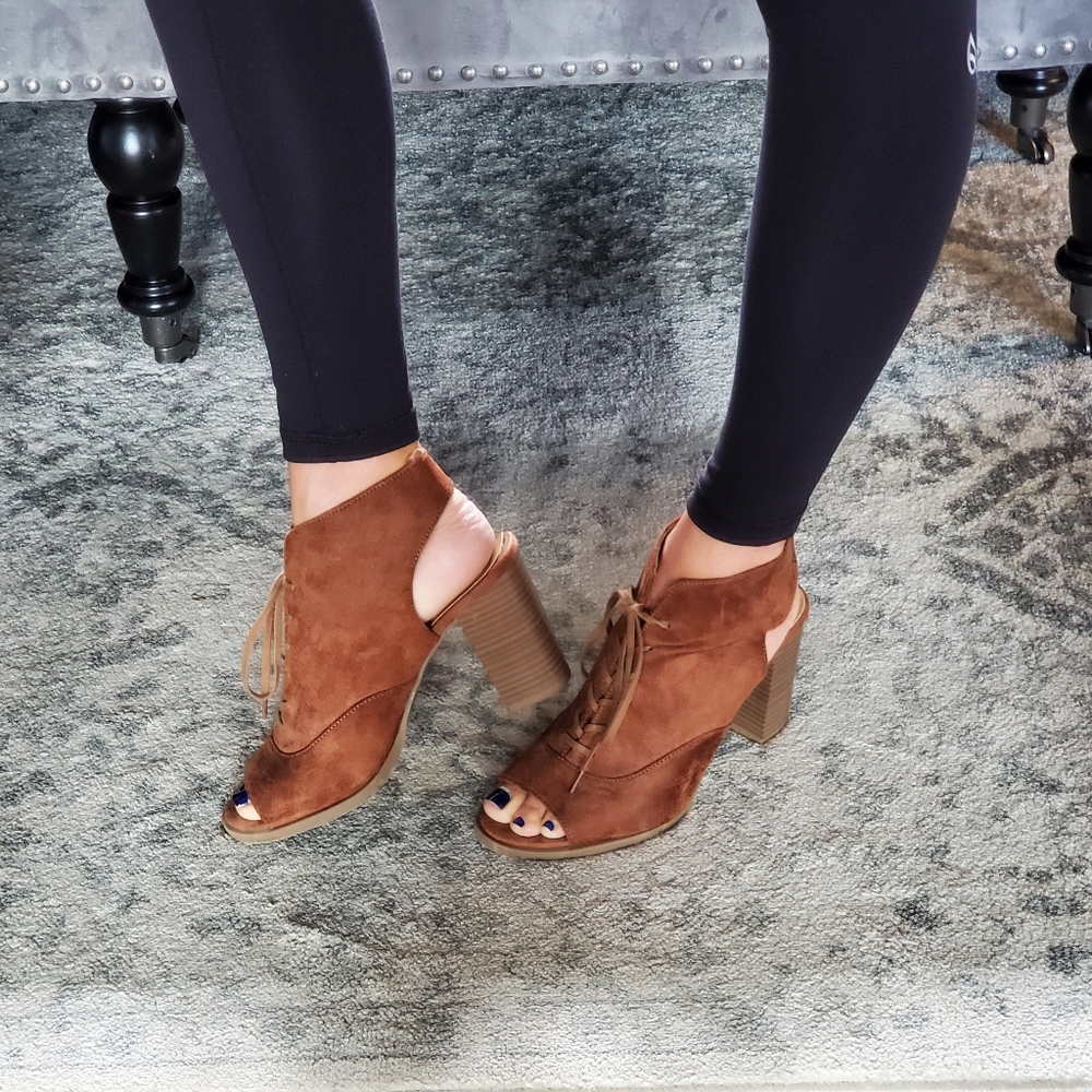 Brown suede lace up ankle booties